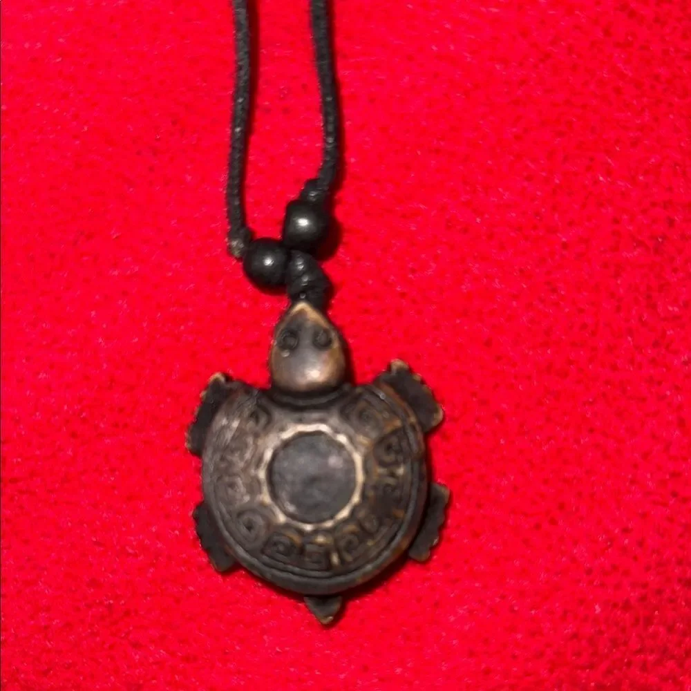 Turtle Pendant Necklace with Black Cord
